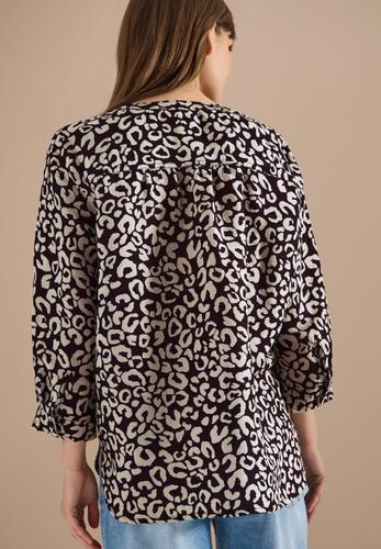 Bluse mit Leo-Muster aus Leinenmix M - Rich Burgundy