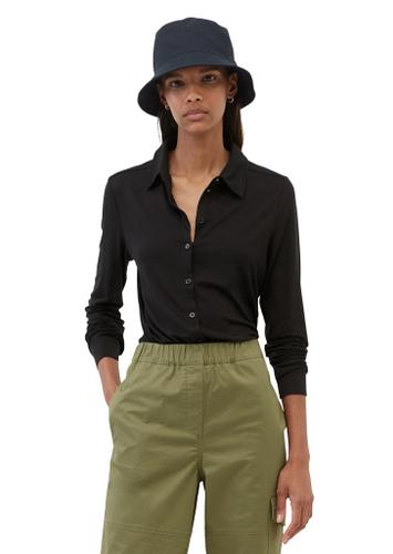 Jersey blouse, long sleeve, collar, button placket