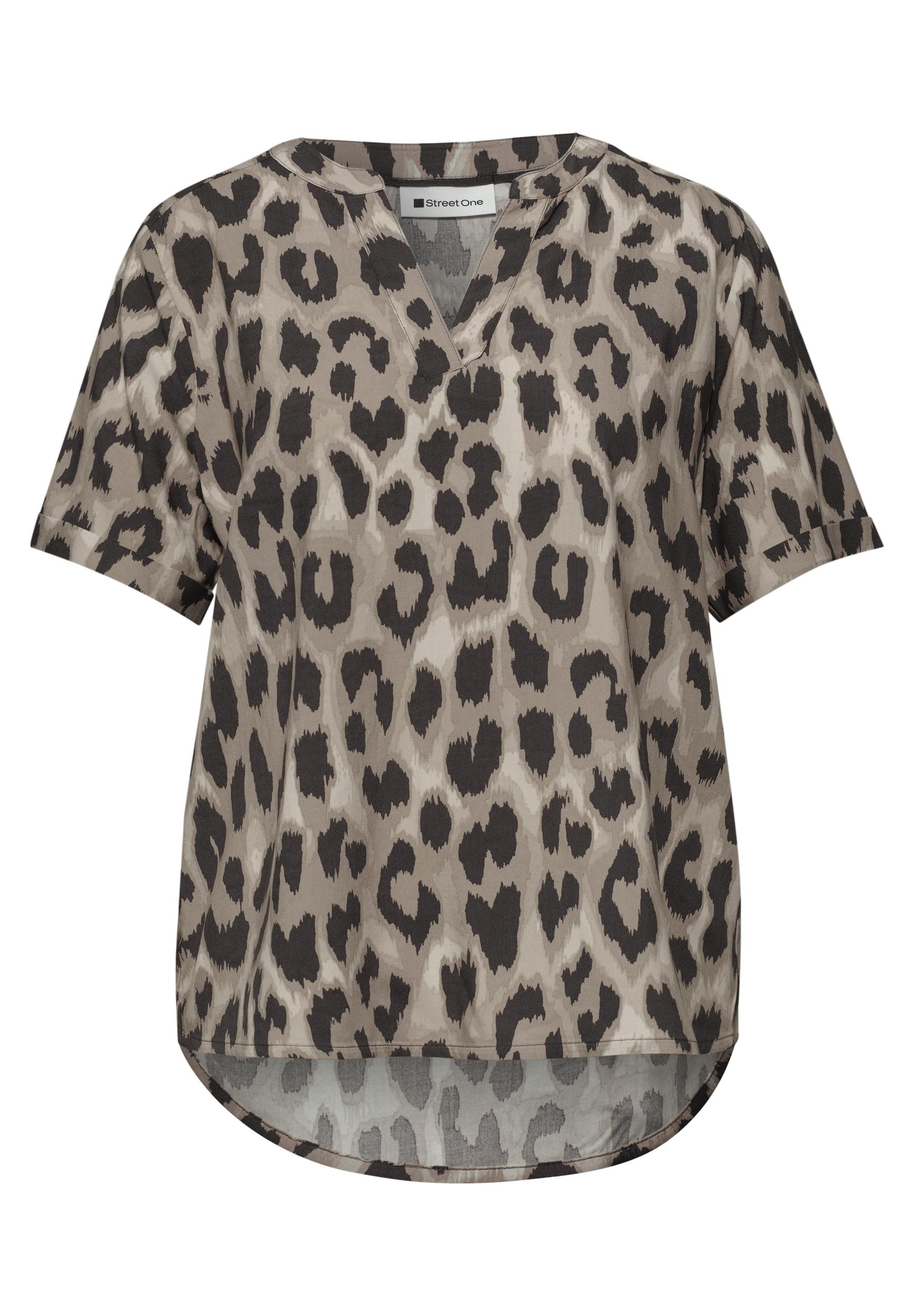 Bluse mit Split Neck und Animal Print 36 - Timeless Beige