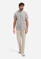 Shirt Short Sleeve Yarn Dyed Dobby Stripe With Linen M Regular Fit - Blue