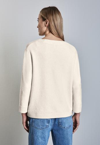 Strickpullover mit Rundhals 40 - Cream White Melange