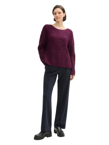 Strukturierter Pullover mit Schlitzen L Loose Fit - Black Berry Melange