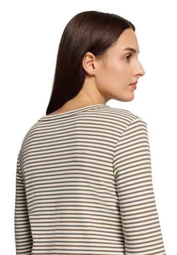 Streifenshirt L Leicht tailliert - Khaki/Cream