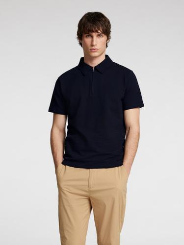 SLHSANDER SEERSUCKER ZIP SS POLO Blau M