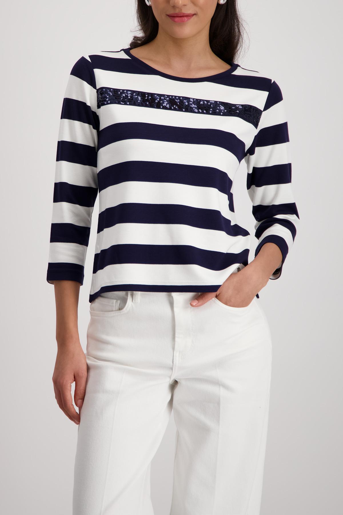 Sweatshirt mit Pailletten-Streifen 42 - Marine Ringel
