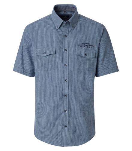 Leinenhemd Kurzarm L Casual Fit Short - Blau