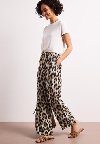High Waist Wide Leg Hose mit Leo-Print 42/30 - Timeless Beige