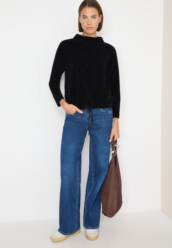 Strukturshirt mit Funnelneck M - Black