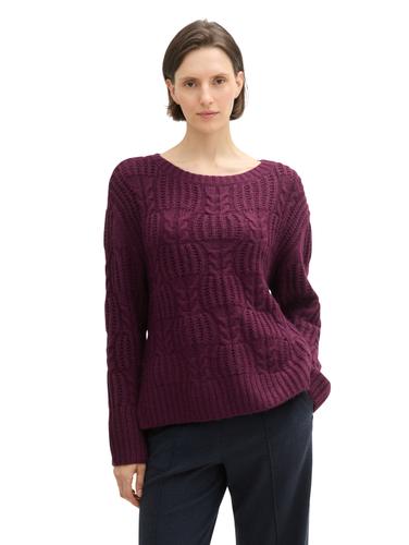 Strukturierter Pullover mit Schlitzen L Loose Fit - Black Berry Melange