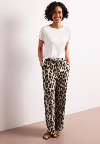 High Waist Wide Leg Hose mit Leo-Print 42/30 - Timeless Beige