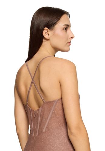 Kleid gefüttert, lang 36 - Taupe/silver