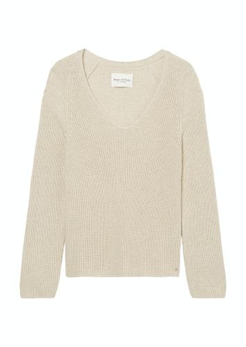 Pullover, V-neck, long-sleeve, half cardigan stitch