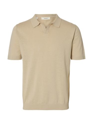 SLHMATTIS SS LINEN BLEND OPEN POLO NOOS M Normal geschnitten - Oatmeal