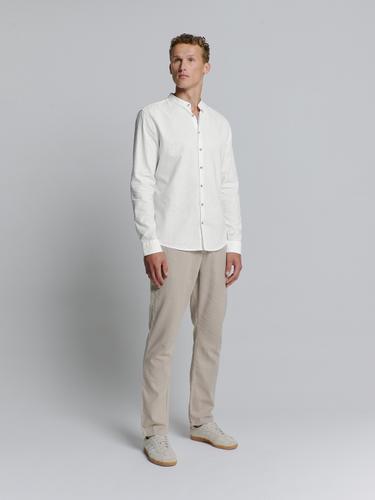 Shirt Granddad Solid With Linen M Regular Fit - White