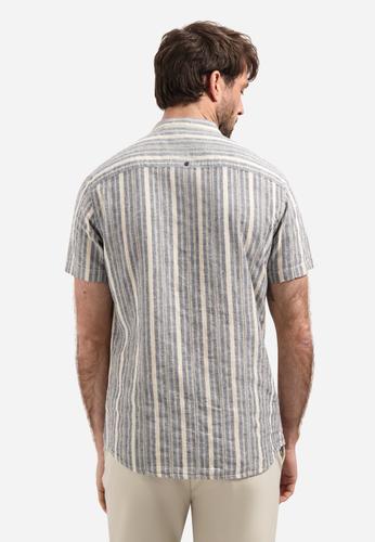 Shirt Short Sleeve Yarn Dyed Dobby Stripe With Linen M Regular Fit - Blue