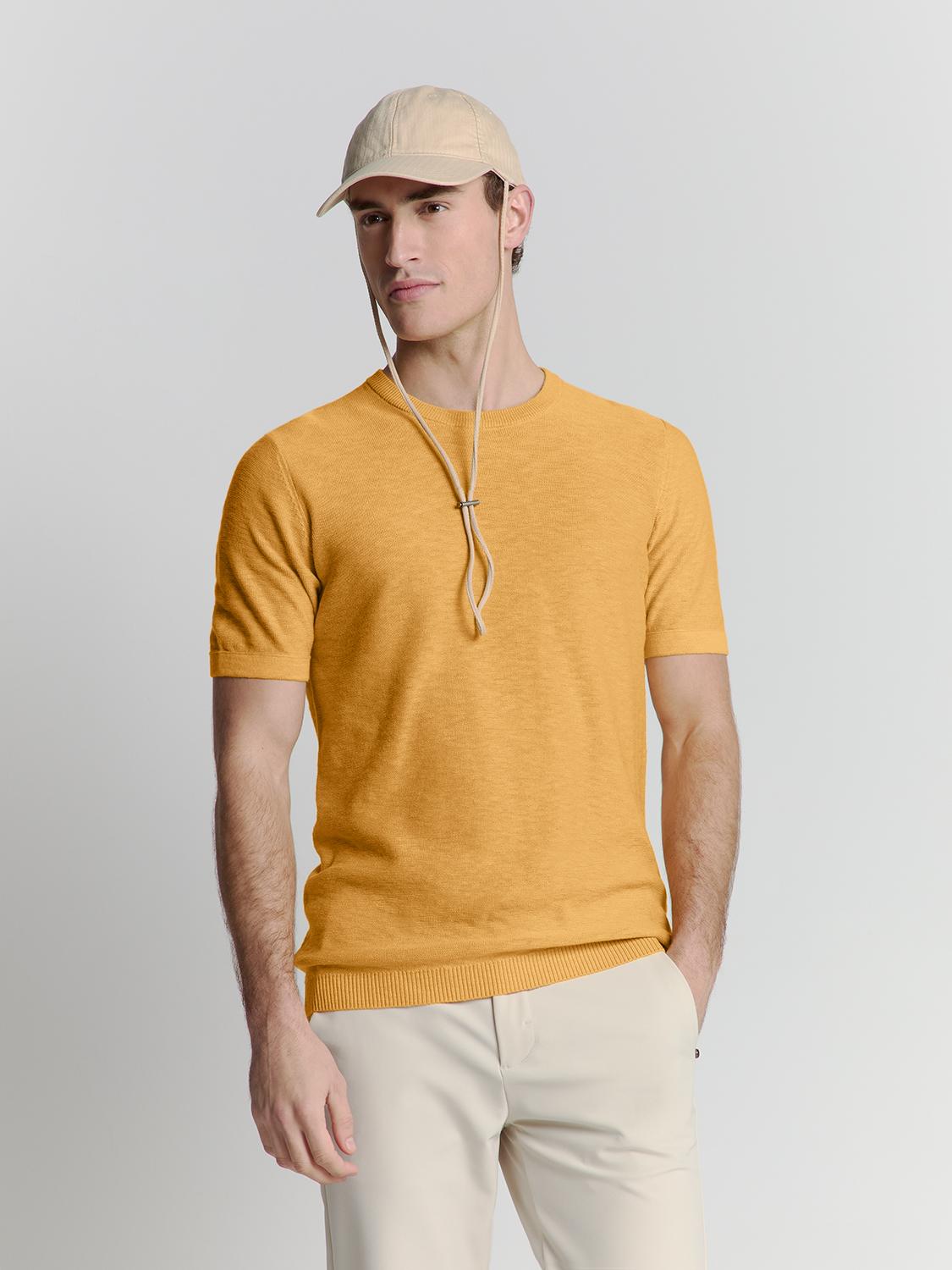Pullover Short Sleeve Crewneck Solid Slub Knit XL Regular Fit - Yellow