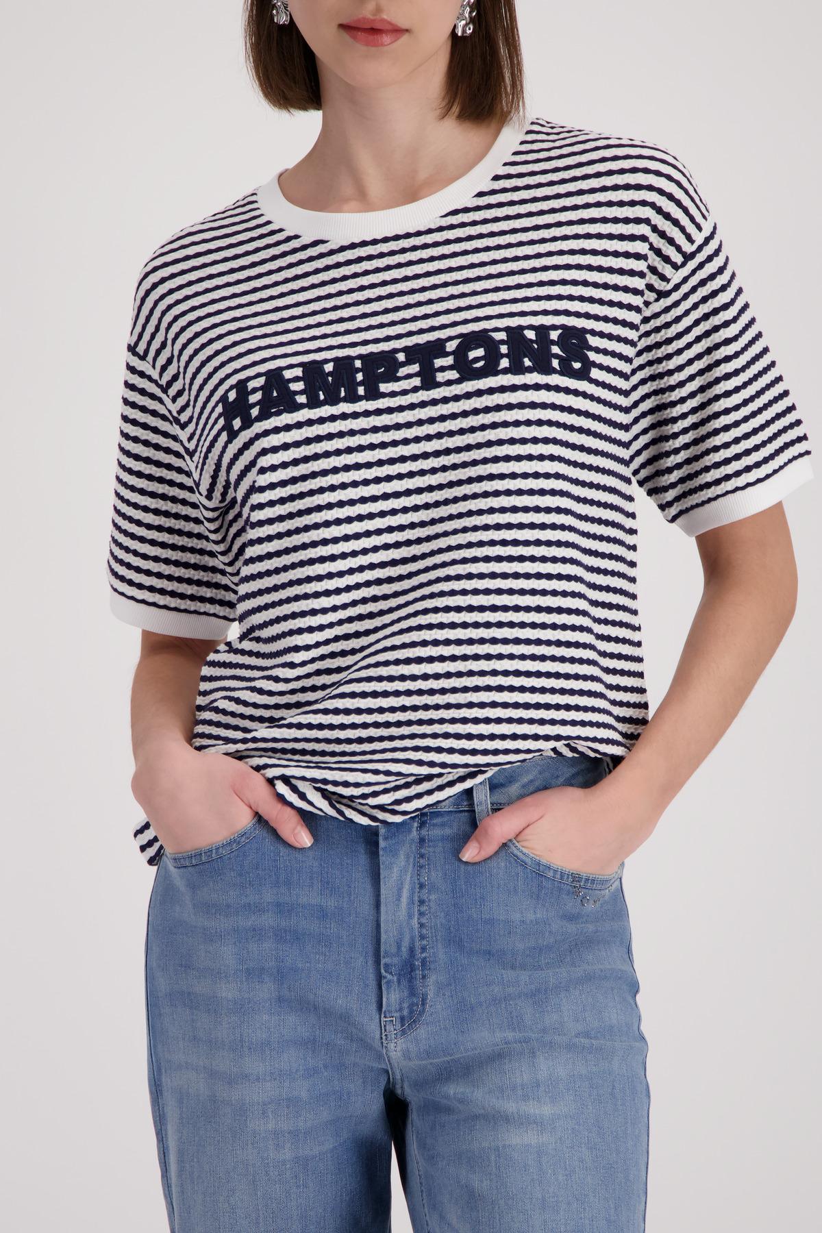 T-Shirt mit Struktur und Schriftzug 42 - Marine Ringel