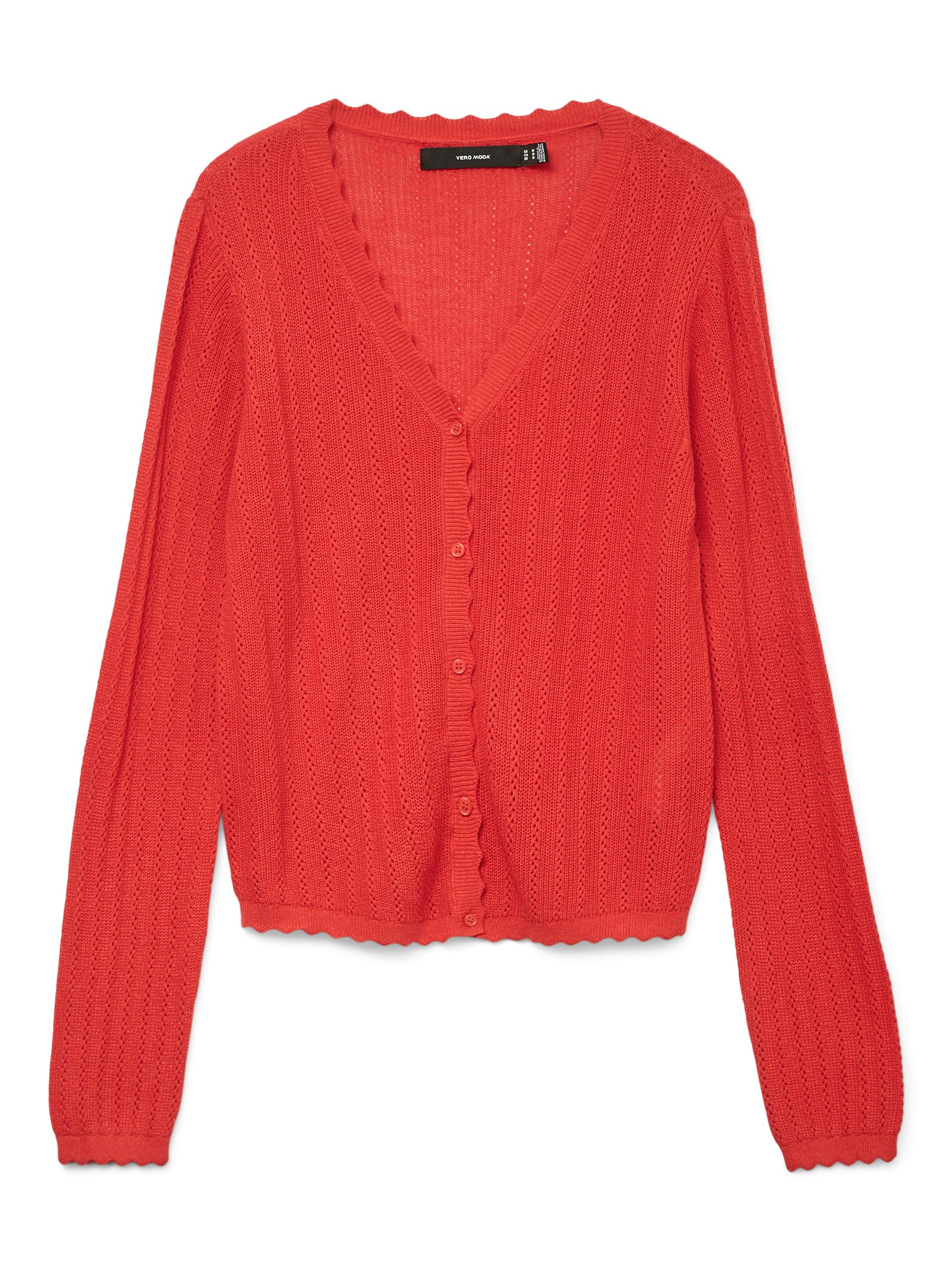 VMLUXLIGHT POINTELLE LS V-NECK CARDIGAN M Normal geschnitten - Fiery Red