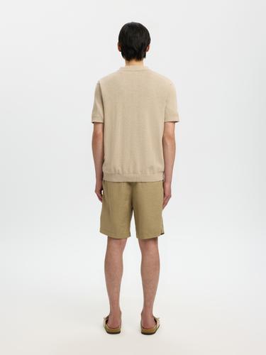 SLHMATTIS SS LINEN BLEND OPEN POLO NOOS M Normal geschnitten - Oatmeal