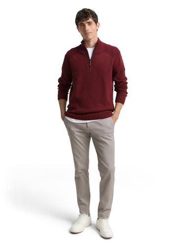 Troyer Strickpullover mit Ripp-Details XXL Regular Fit - Bordeaux Melange