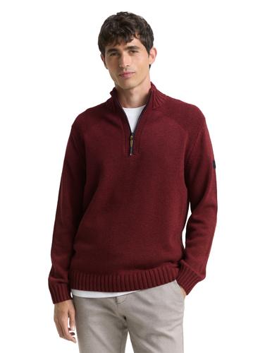 Troyer Strickpullover mit Ripp-Details XXL Regular Fit - Bordeaux Melange