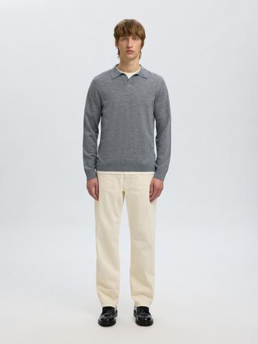 SLHTRAY LS KNIT MERINO OPEN POLO XL Normal geschnitten - Medium Grey Melange