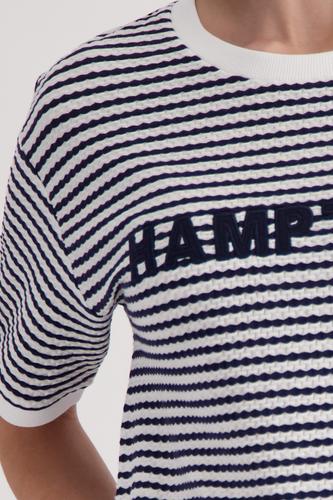 T-Shirt mit Struktur und Schriftzug 42 - Marine Ringel