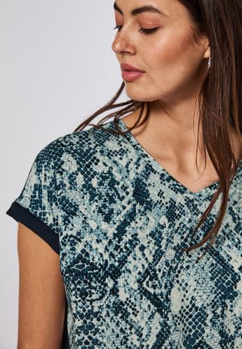 V-Neck Shirt mit Snake Print 38 - Arona Blue