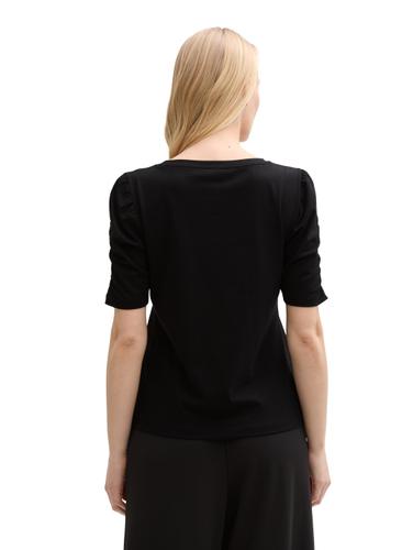 T-Shirt mit Raffärmeln L Regular Fit - Deep Black