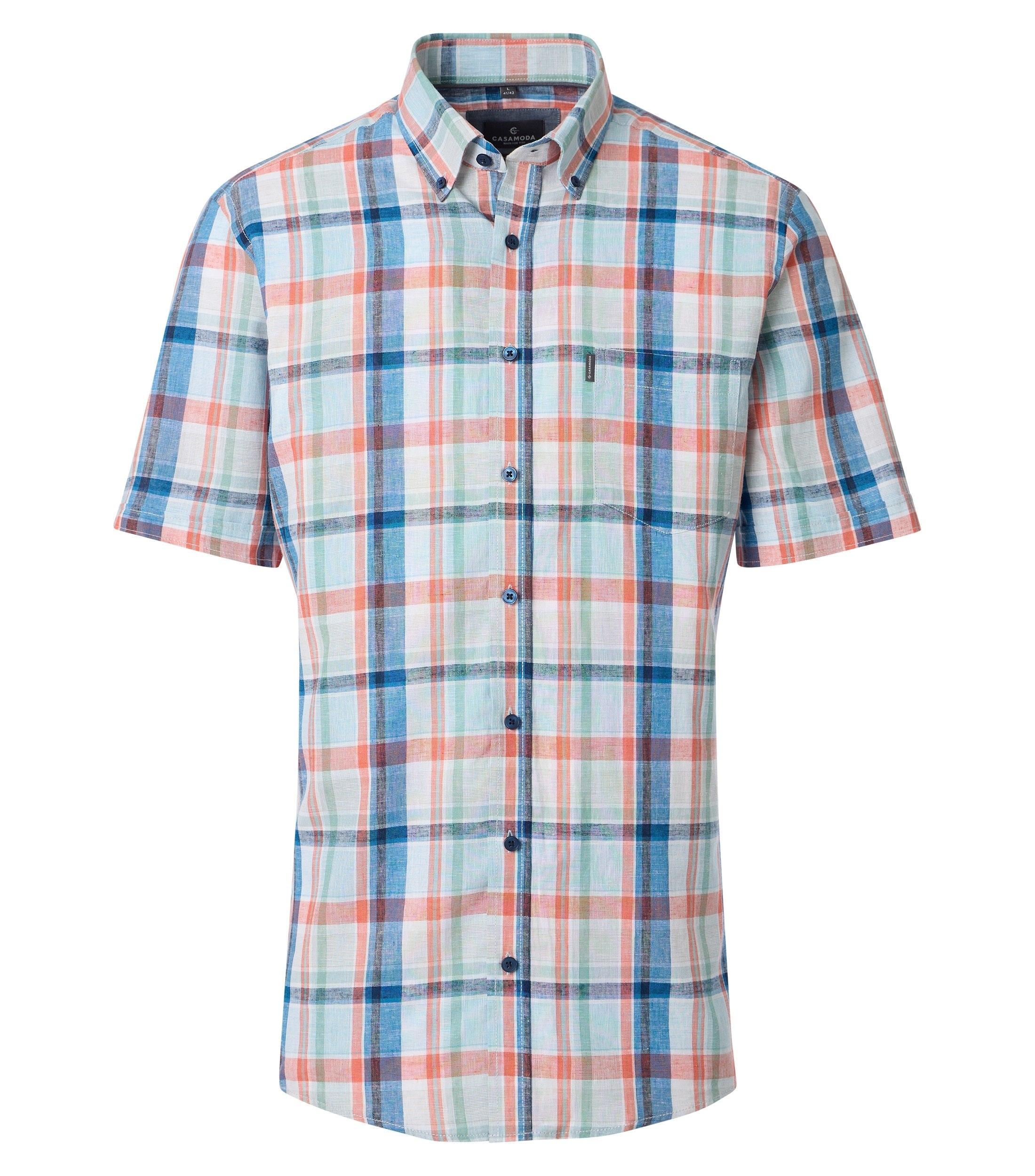 Leinenhemd Kurzarm 3XL Comfort Fit - Blau