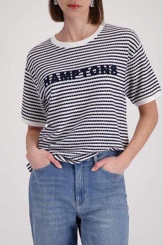 T-Shirt mit Struktur und Schriftzug 42 - Marine Ringel