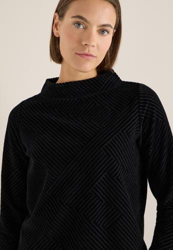 Strukturshirt mit Funnelneck M - Black
