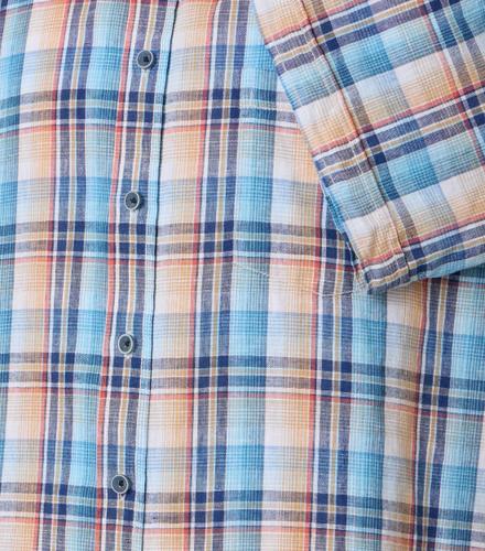 Leinenhemd Kurzarm L Casual Fit Short - Türkis