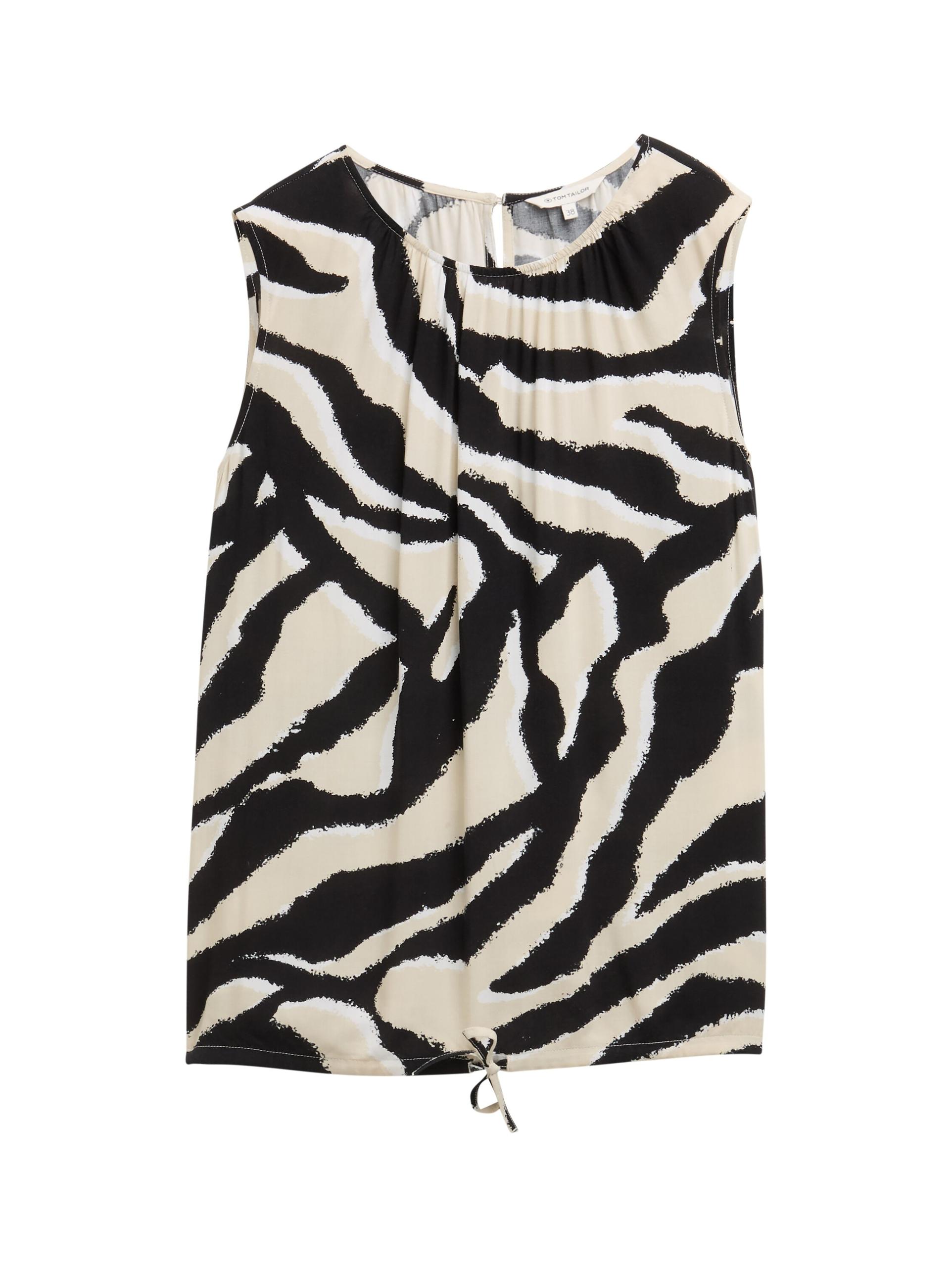 Bluse mit Kordelzug 38 Regular Fit - Abstract Beige Zebra