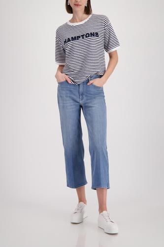 T-Shirt mit Struktur und Schriftzug 42 - Marine Ringel