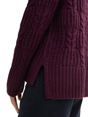 Strukturierter Pullover mit Schlitzen L Loose Fit - Black Berry Melange