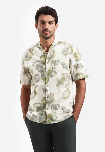 Shirt Short Sleeve Allover Printed With Linen L Regular Fit - Green
