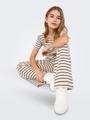 KOGJANA STRIPED WIDE PANT JRS 158/164 Weiter Beinschnitt - Tofu