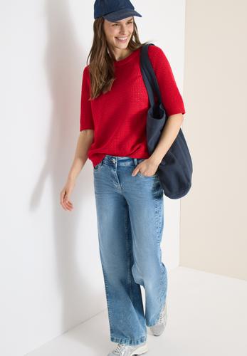 Kurzarm Pullover mit Struktur S - Glazed Apple Red