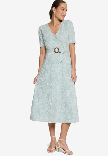 Midikleid mit Blumen-Stickerei 36 - Blue/cream
