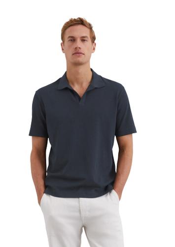 Polo, short sleeve, cotton linen mix, camp collar