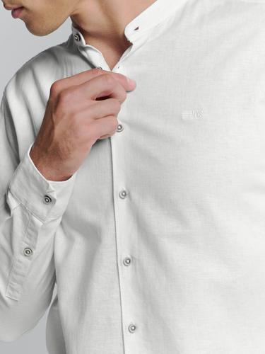 Shirt Granddad Solid With Linen M Regular Fit - White