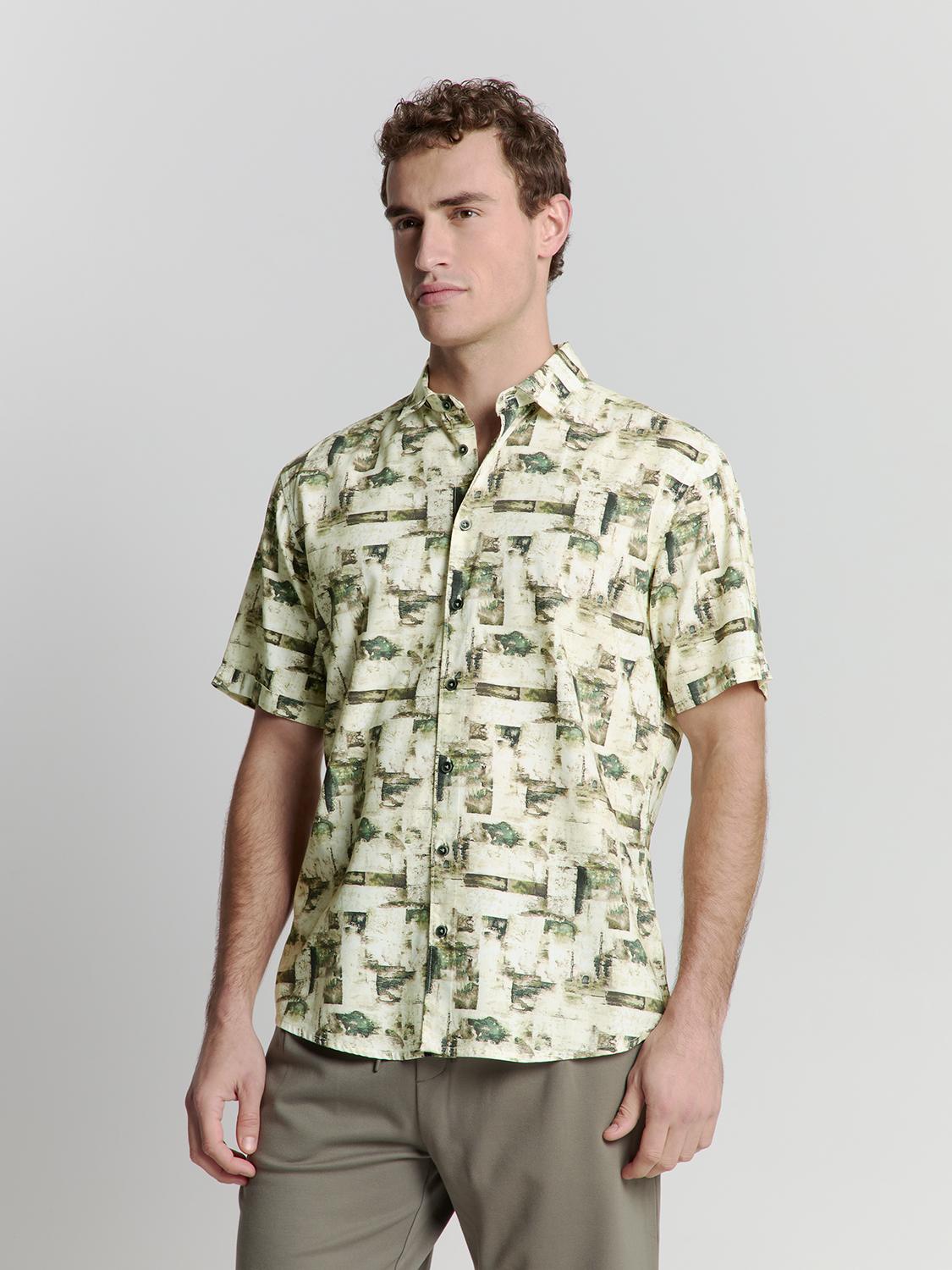 Shirt Short Sleeve Allover Printed M Regular Fit - Green