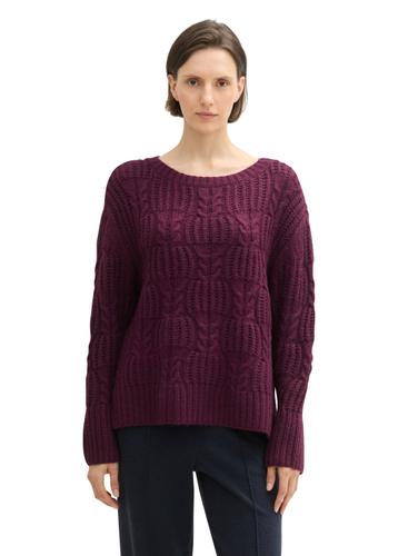 Strukturierter Pullover mit Schlitzen L Loose Fit - Black Berry Melange