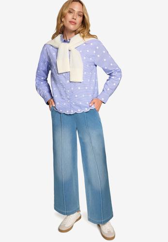 Bluse mit Streifen und Stickerei 38 - Bluewhite