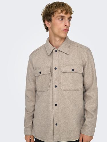 ONSASH OVR WOOLEN LOOK PKT LS SHIRT NOOS M Normal geschnitten - Chinchilla