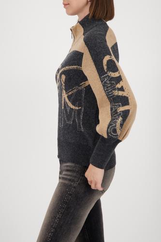 Strickjacke mit Strasssteinen 42 - Anthra Melange Gemustert