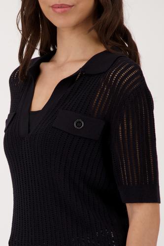 Ajour Polo-Pullover 38 - Schwarz