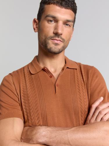 Pullover Short Sleeve Polo Solid Placed Jacquard M Regular Fit - Caramel