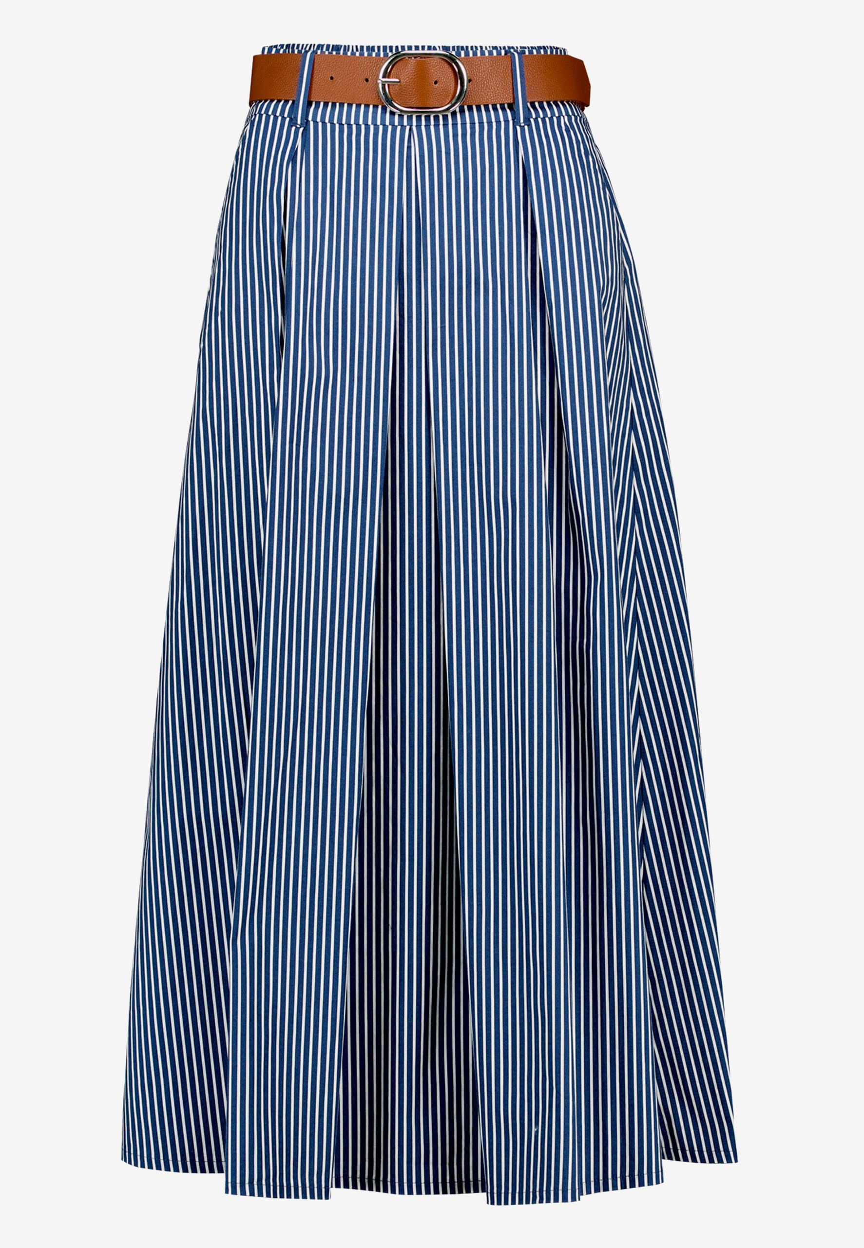 Midirock gestreift mit Gürtel 34 - Dark Blue/white